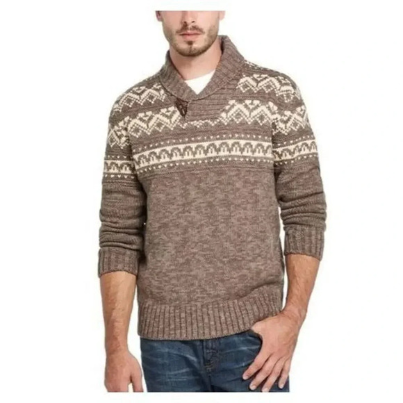Weatherproof Sweater Men's Size XL Brown 100% Acrylic Long Sleeve Tribal Pattern - Picture 1 of 9